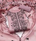 Women's light purple unstitched thread embrodiery with embroidered dupatta chanderi cotton dress material (pk35pnk)