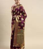 wine organza kanjivaram woven saree with unstitched blouse piece