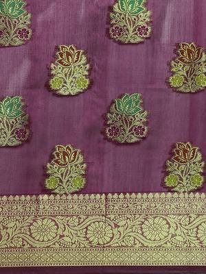 wine organza kanjivaram woven saree with unstitched blouse piece 3
