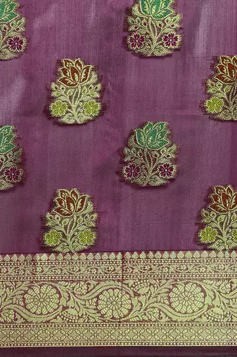 wine organza kanjivaram woven saree with unstitched blouse piece