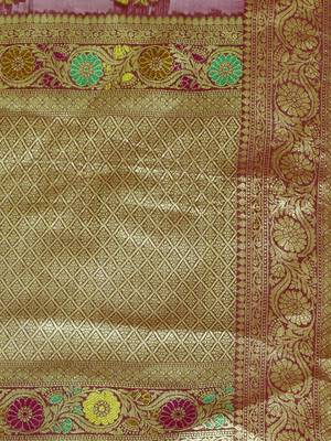 wine organza kanjivaram woven saree with unstitched blouse piece 4