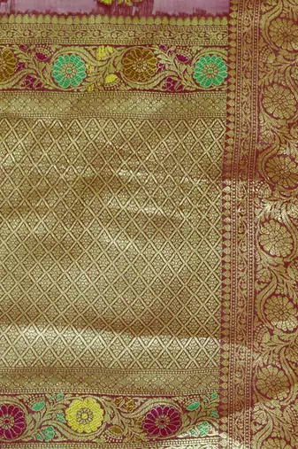 wine organza kanjivaram woven saree with unstitched blouse piece