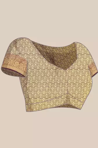 wine organza kanjivaram woven saree with unstitched blouse piece