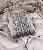 Women's grey unstitched heavy multi embrodiery with embroidered dupatta chanderi cotton dress material