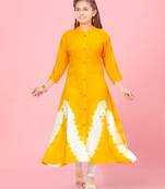 Aarika girls yellow-white color rayon kurti legging set