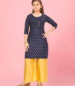 Aarika girls navy blue colour embroidery rayon kurti
