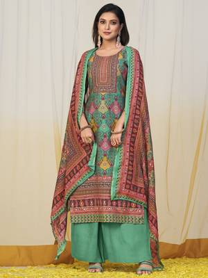 green muslin digital printed dress material 1