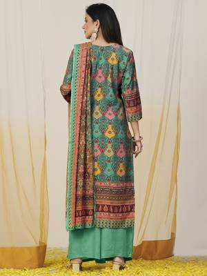 green muslin digital printed dress material 2