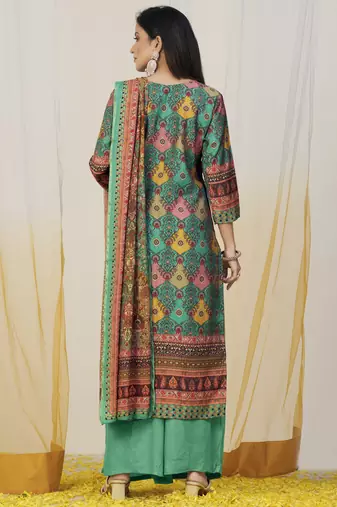 green muslin digital printed dress material