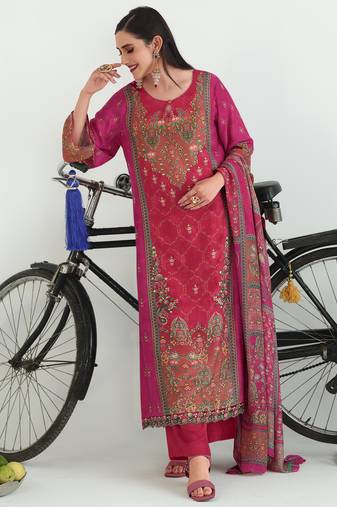 magenta pashmina digital printed dress material