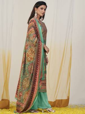green muslin digital printed dress material 3