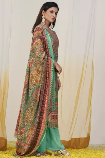green muslin digital printed dress material
