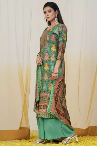 green muslin digital printed dress material