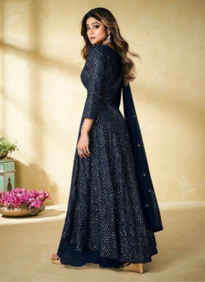 Navy Blue embroidery georget semi stitch anarkali gowns 2