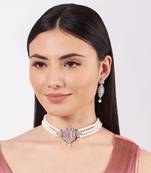 White Finish Crystal And Pearl Choker Set