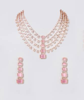 Two Tone Finish Green Stone Necklace Set 2