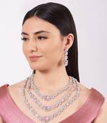 Triple Layer Rose Pink Necklace Set