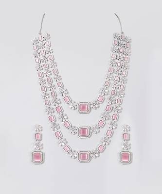 Triple Layer Rose Pink Necklace Set 2