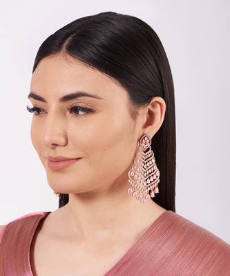 Gold Finish Rose Gold Stone Dangler Earrings 1