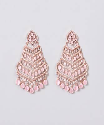 Gold Finish Rose Gold Stone Dangler Earrings 2