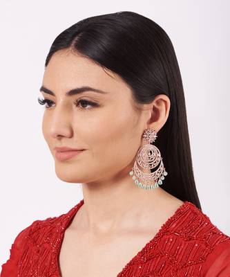 Gold Finish Aquarium Green Drop Chandbali Earrings 1