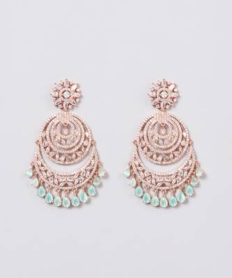Gold Finish Aquarium Green Drop Chandbali Earrings 2