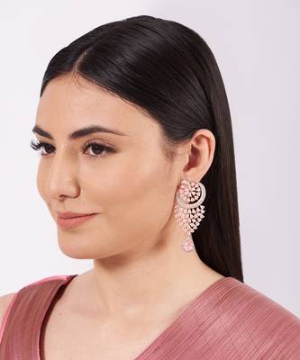 Pink Peacock Chandbali Earrings 1