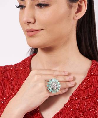Turquoise Crystal Floral Ring 2