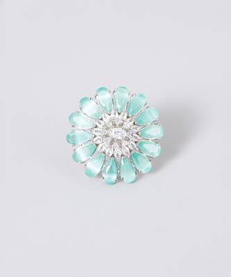 Turquoise Crystal Floral Ring 3