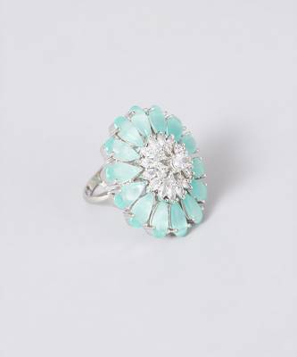Turquoise Crystal Floral Ring 1