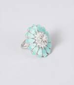 Turquoise Crystal Floral Ring