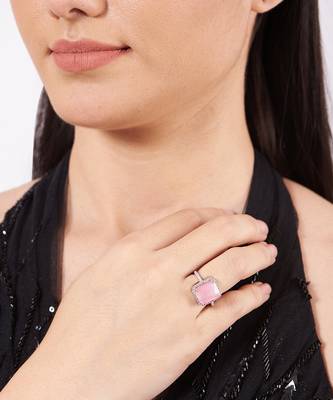 White Finish Pink Stone Ring 1