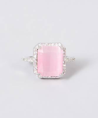 White Finish Pink Stone Ring 2