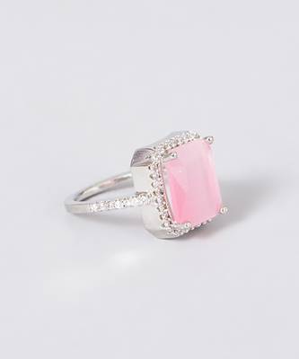 White Finish Pink Stone Ring 3