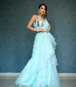 Ready To Wear Heavy Organza Silk Ruffle Saree Cum Lehenga