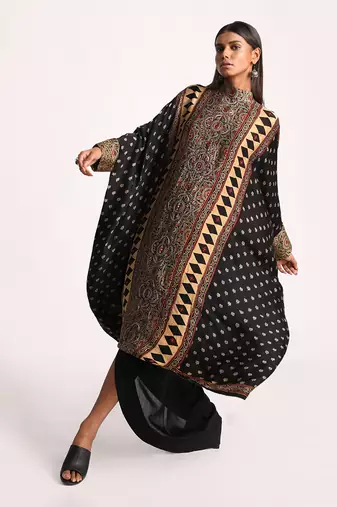 Black Full Bloom Kaftan Tunic Set