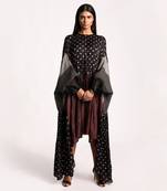 Black And Maroon Vintage Lotus Drawstring Dress 