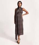 Black And Maroon Lotus Pond Fringed Scarf Dress