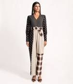 Black And Beige Vintage Lotus Puffed Sleeve Jumpsuit