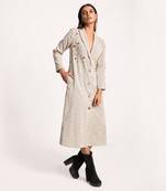 Beige Embroidered Striped Blazer Dress