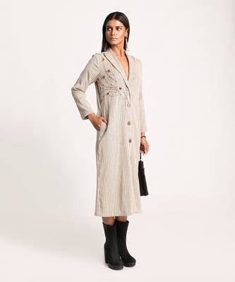 Beige Embroidered Striped Blazer Dress 2