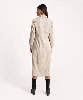 Beige Embroidered Striped Blazer Dress 3