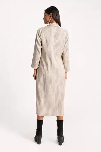 Beige Embroidered Striped Blazer Dress
