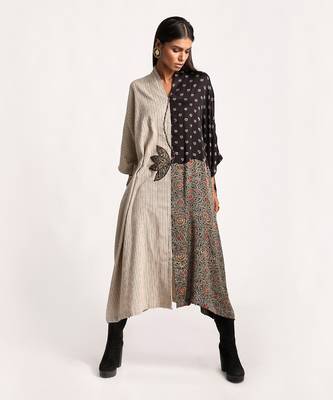 Black And Beige Lotus Appliqué Kaftan Dress 1