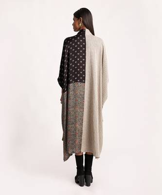 Black And Beige Lotus Appliqué Kaftan Dress 5