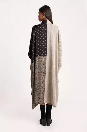 Black And Beige Lotus Appliqué Kaftan Dress