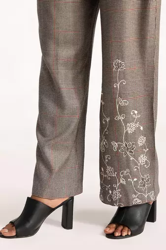 Black Embroidered Belted Houndstooth Jumpsuit