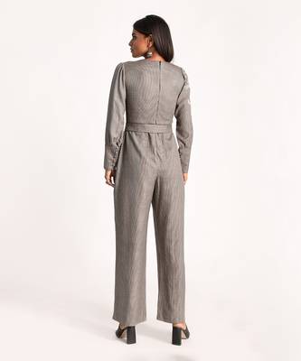 Black Embroidered Belted Houndstooth Jumpsuit 5