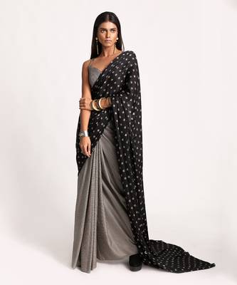 Black Vintage Lotus Saree 1