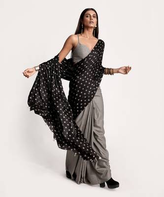 Black Vintage Lotus Saree 2